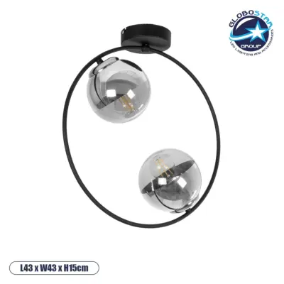 LEDTM® CITY 202-0040 Μοντέρνο Φωτιστικό Οροφής με Ντουί 2 x E27 AC 220-240V IP20 - Διάφανο & Μαύρο - Μ45 x Π15 x Υ55cm