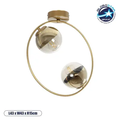 LEDTM® CITY 202-0046 Μοντέρνο Φωτιστικό Οροφής με Ντουί 2 x E27 AC 220-240V IP20 - Διάφανο & Χρυσό - Μ45 x Π15 x Υ55cm