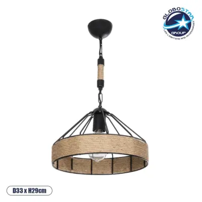 LEDTM® ZION 203-0003 Vintage Κρεμαστό Φωτιστικό Οροφής με Ντουί 1 x E27 AC 220-240V IP20 - Μαύρο & Μπεζ - Μ33 x Π33 x Υ29cm