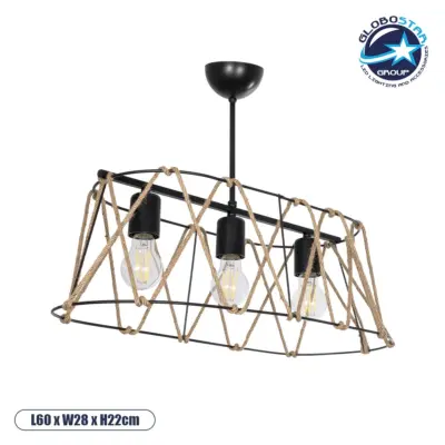 LEDTM® GATSBY 203-0006 Vintage Κρεμαστό Φωτιστικό Οροφής με Ντουί 3 x E27 AC 220-240V IP20 - Μαύρο & Μπεζ - Μ60 x Π28 x Υ22cm