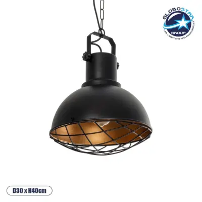 LEDTM® SIERRA 203-0011 Vintage Κρεμαστό Φωτιστικό Οροφής με Ντουί 1 x E27 AC 220-240V IP20 - Μαύρο & Χρυσό - Μ30 x Π30 x Υ40cm
