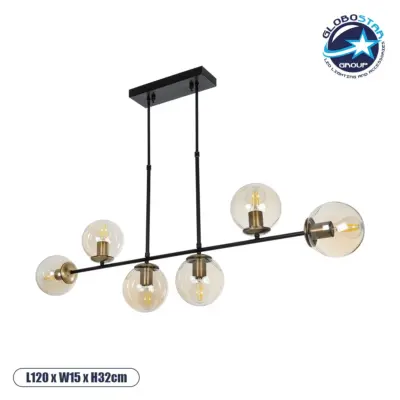 LEDTM® LATTICE 203-0016 Μοντέρνο Φωτιστικό Οροφής με Ντουί 6 x E27 AC 220-240V IP20 - Μαύρο & Μπρούτζινο - Μ120 x Π15 x Υ32cm