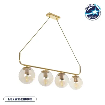 LEDTM® LATTICE 203-0019 Μοντέρνο Κρεμαστό Φωτιστικό Οροφής με Ντουί 4 x E27 AC 220-240V IP20 - Χρυσό - Μ78 x Π15 x Υ81cm