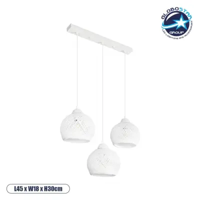 LEDTM® YASAM 203-0027 Vintage Κρεμαστό Φωτιστικό Οροφής με Ντουί 3 x E27 AC 220-240V IP20 - Λευκό - Μ45 x Π18 x Υ30cm