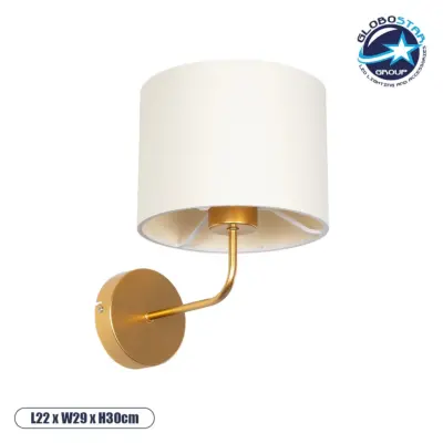 LEDTM® RALPH 203-0039 Vintage Φωτιστικό Τοίχου - Απλίκα με Ντουί 1 x E27 AC 220-240V IP20 - Χρυσό & Λευκό - Μ22 x Π29 x Υ30cm