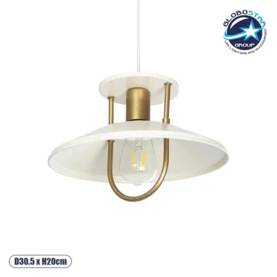 LEDTM® BILLA 203-0041 Vintage Κρεμαστό Φωτιστικό Οροφής με Ντουί 1 x E27 AC 220-240V IP20 - Λευκό & Χρυσό - M30.5 x Π30.5 x Υ20cm