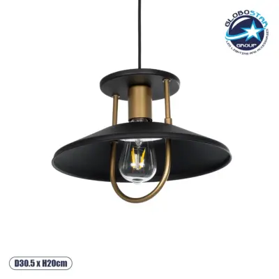 LEDTM® BILLA 203-0042 Vintage Κρεμαστό Φωτιστικό Οροφής με Ντουί 1 x E27 AC 220-240V IP20 - Μαύρο & Χρυσό - M30.5 x Π30.5 x Υ20cm
