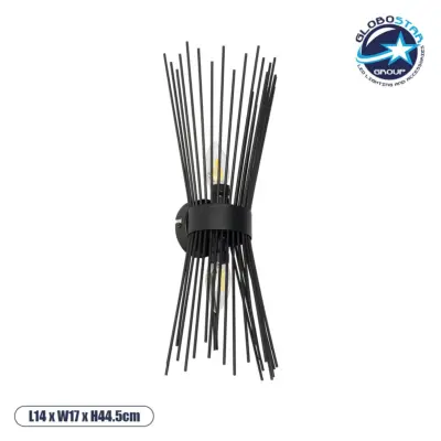 LEDTM® HORN 203-0043 Vintage Φωτιστικό Τοίχου - Απλίκα με Ντουί 2 x E14 AC 220-240V IP20 - Μαύρο - Μ14 x Π17 x Υ44.5cm