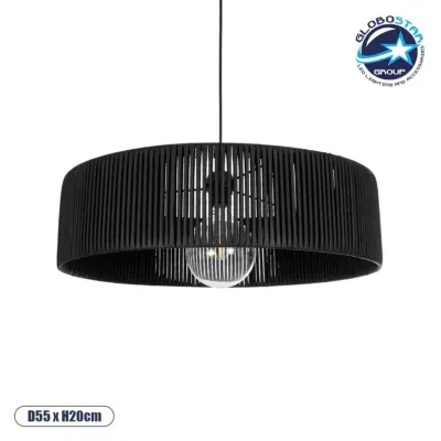 LEDTM® KYCLOS 203-0046 Boho Κρεμαστό Φωτιστικό Οροφής με Ντουί 1 x E27 AC 220-240V IP20 - Μαύρο - M55 x Π55 x Υ20cm