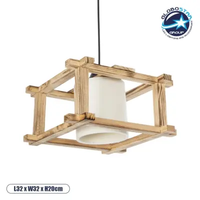 LEDTM® CUP 203-0053 Vintage Κρεμαστό Φωτιστικό Οροφής με Ντουί 1 x E27 AC 220-240V IP20 - Μπεζ & Λευκό - Μ32 x Π32 x Υ20cm