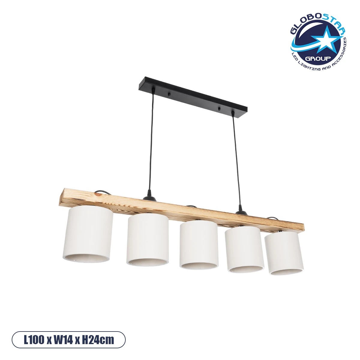 LEDTM® CUP 203-0054 Vintage Κρεμαστό Φωτιστικό Οροφής με Ντουί 5 x E27 AC 220-240V IP20 - Μπεζ & Λευκό - Μ100 x Π14 x Υ24cm