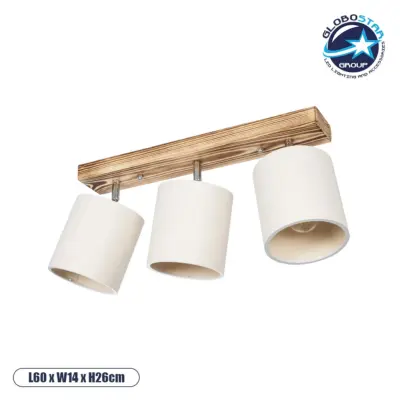 LEDTM® CUP 203-0055 Vintage Φωτιστικό Οροφής με Ντουί 3 x E27 AC 220-240V IP20 - Λευκό & Μπεζ - Μ60 x Π14 x Υ26cm