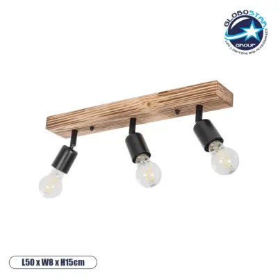 LEDTM® CUP 203-0061 Vintage Φωτιστικό Οροφής με Ντουί 3 x E27 AC 220-240V IP20 - Μαύρο & Μπέζ - Μ50 x Π8 x Υ15cm