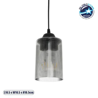 LEDTM® TORUS 203-0063 Μοντέρνο Κρεμαστό Φωτιστικό Οροφής με Ντουί 1 x E27 AC 220-240V IP20 - Μαύρο & Μαύρο Φιμέ - Μ10.5 x Π10.5 x Υ18.5cm