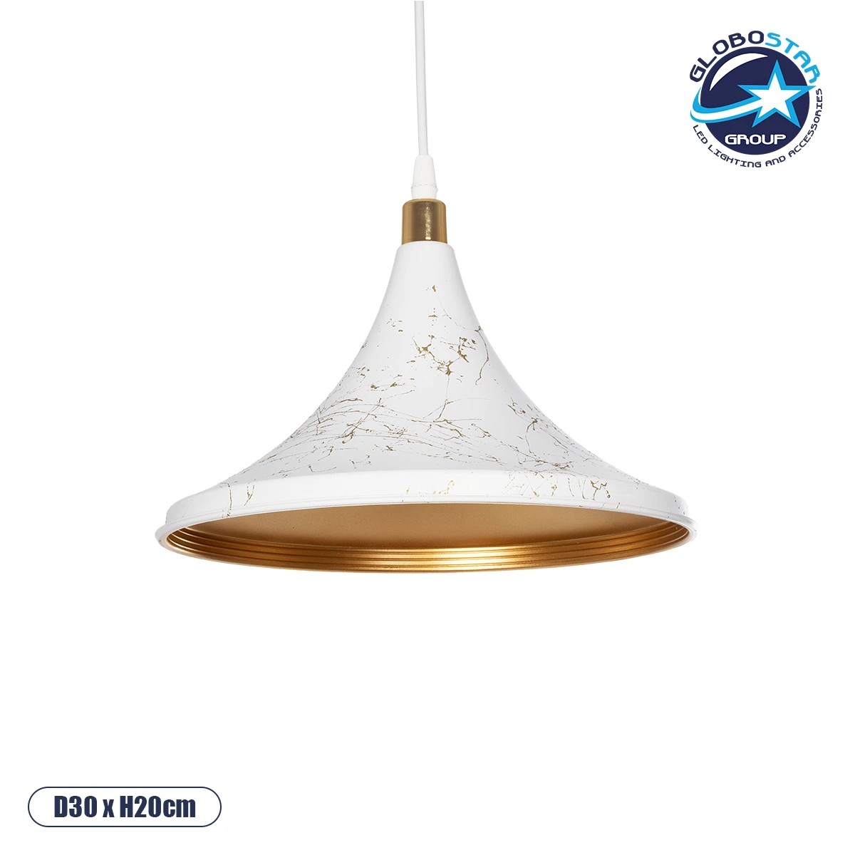 LEDTM® MARBLE 203-0098 Μοντέρνο Κρεμαστό Φωτιστικό Οροφής με Ντουί 1 x E27 AC 220-240V IP20 - Λεύκο & Χρυσό - Μ30 x Π30 x Υ20cm