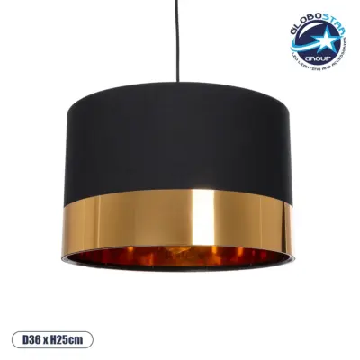 LEDTM® ZYKLUS 203-0100 Μοντέρνο Κρεμαστό Φωτιστικό Οροφής με Ντουί 1 x E27 AC 220-240V IP20 - Μαύρο & Χρυσό - Μ36 x Π36 x Υ25cm