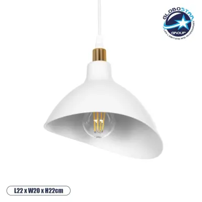 LEDTM® RIVE 203-0141 Μοντέρνο Κρεμαστό Φωτιστικό Οροφής με Ντουί 1 x E27 AC 220-240V IP20 - Λευκό & Χρυσό - Μ22 x Π20 x Υ22cm