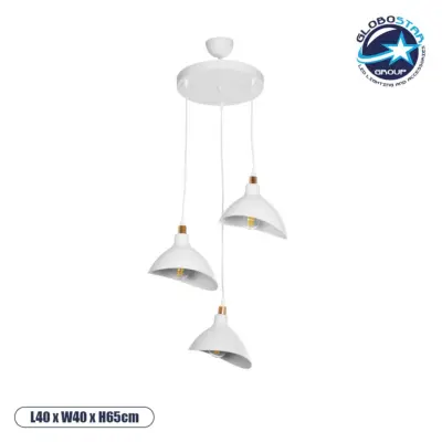 LEDTM® RIVE 203-0142 Μοντέρνο Κρεμαστό Φωτιστικό Οροφής με Ντουί 3 x E27 AC 220-240V IP20 - Λευκό & Χρυσό - Μ40 x Π40 x Υ65cm