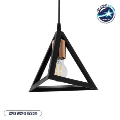 LEDTM® TRIANGLE 203-0161 Μοντέρνο Κρεμαστό Φωτιστικό Οροφής με Ντουί 1 x E27 AC 220-240V IP20 - Μάυρο & Χάλκινο - Μ24 x Π24 x Υ22cm