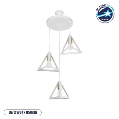 LEDTM® TRIANGLE 203-0166 Μοντέρνο Κρεμαστό Φωτιστικό Οροφής με Ντουί 3 x E27 AC 220-240V IP20 - Λευκό & Χρυσό - Μ67 x Π67 x Υ50cm