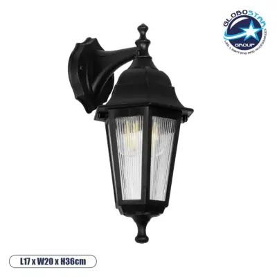 LEDTM® VITRO 203-0191 Vintage Φωτιστικό Τοίχου - Απλίκα με Ντουί 1 x E27 AC 220-240V IP44 - Μαύρο - Μ17 x Π20 x Υ36cm