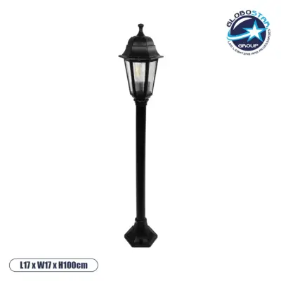 LEDTM® VITRO 203-0192 Vintage Επιδαπέδιο Φωτιστικό Κολωνάκι Κήπου Μονόφωτο 1 x E27 IP44 Μαύρο & Διάφανο Πλαστικό - Μ17 x Π17 x Υ100cm