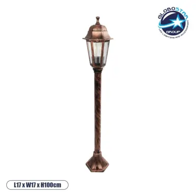LEDTM® VITRO 203-0197 Vintage Επιδαπέδιο Φωτιστικό Κολωνάκι Κήπου Μονόφωτο 1 x E27 IP44 Χάλκινο & Διάφανο Πλαστικό - Μ17 x Π17 x Υ100cm