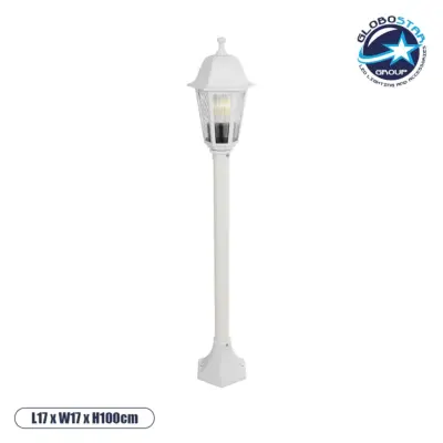 LEDTM® VITRO 203-0202 Vintage Επιδαπέδιο Φωτιστικό Κολωνάκι Κήπου  Μονόφωτο 1 x E27 IP44 Λευκό & Διάφανο Πλαστικό - Μ17 x Π17 x Υ100cm