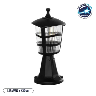 LEDTM® ZARDIN 203-0205 Vintage Επιδαπέδιο Φωτιστικό Φαναράκι Μονόφωτο 1 x E27 IP44 Μαύρο & Διάφανο Πλαστικό - Μ17 x Π17 x Υ35cm