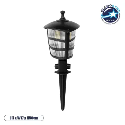 LEDTM® ZARDIN 203-0208 Vintage Καρφωτό Φωτιστικό Φαναράκι Μονόφωτο 1 x E27 IP44 Μαύρο & Διάφανο Πλαστικό - Μ17 x Π17 x Υ50cm
