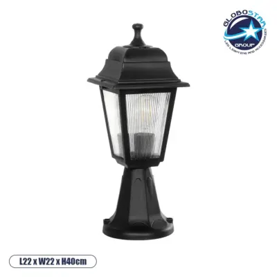 LEDTM® SOLME 203-0210 Vintage Επιδαπέδιο Φωτιστικό Φαναράκι Μονόφωτο 1 x E27 IP44 Μαύρο & Διάφανο Πλαστικό - Μ22 x Π22 x Υ40cm