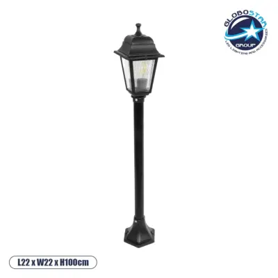 LEDTM® SOLME 203-0212 Vintage Επιδαπέδιο Φωτιστικό Κολωνάκι Κήπου Μονόφωτο 1 x E27 IP44 Μαύρο & Διάφανο Πλαστικό - Μ22 x Π22 x Υ100cm