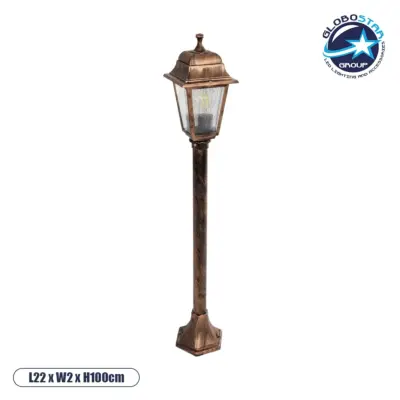 LEDTM® SOLME 203-0217 Vintage Επιδαπέδιο Φωτιστικό Κολωνάκι Κήπου Μονόφωτο 1 x E27 IP44 Χάλκινο & Διάφανο Πλαστικό - Μ22 x Π22 x Υ100cm