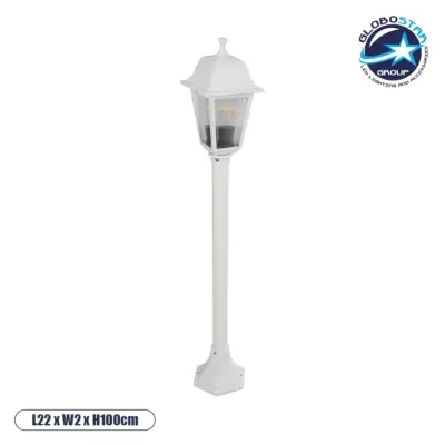 LEDTM® SOLME 203-0222 Vintage Επιδαπέδιο Φωτιστικό Κολωνάκι Κήπου Μονόφωτο 1 x E27 IP44 Λευκό & Διάφανο Πλαστικό - Μ22 x Π22 x Υ100cm