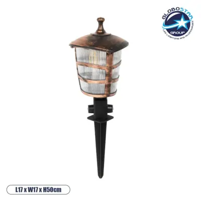 LEDTM® ZARDIN 203-0228 Vintage Καρφωτό Φωτιστικό Φαναράκι Μονόφωτο 1 x E27 IP44 Χάλκινο & Διάφανο Πλαστικό - Μ17 x Π17 x Υ50cm