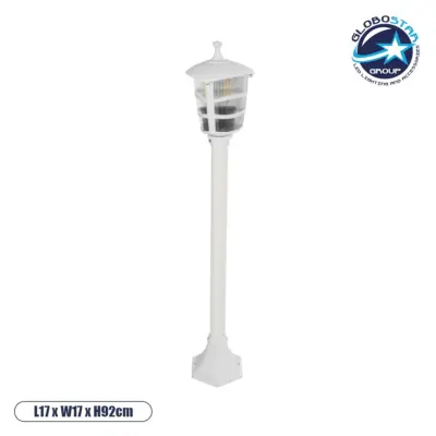 LEDTM® ZARDIN 203-0240 Vintage Επιδαπέδιο Φωτιστικό Κολωνάκι Κήπου Μονόφωτο 1 x E27 IP44 Λευκό & Διάφανο Πλαστικό - Μ17 x Π17 x Υ92cm