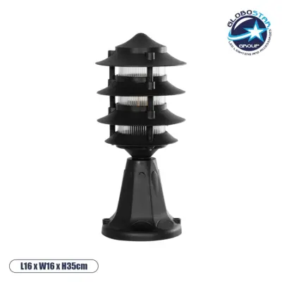LEDTM® LANTERNA 203-0243 Μοντέρνο Επιδαπέδιο Φωτιστικό Φαναράκι Μονόφωτο 1 x E27 IP44 Μαύρο & Διάφανο Πλαστικό - Μ16 x Π16 x Υ35cm