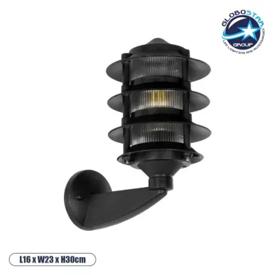 LEDTM® LANTERNA 203-0244 Μοντέρνο Φωτιστικό Τοίχου - Απλίκα με Ντουί 1 x E27 AC 220-240V IP44 - Μαύρο - Μ16 x Π23 x Υ30cm
