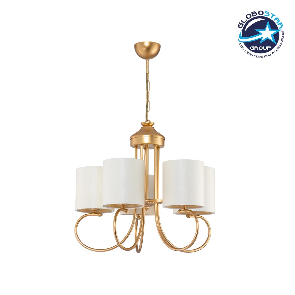 LEDTM® TRITON 203-0254 Vintage Κρεμαστό Φωτιστικό Οροφής με Ντουί 5 x E27 AC 220-240V IP20 - Χρυσό & Μπεζ - Μ50 x Π50 x Υ48cm