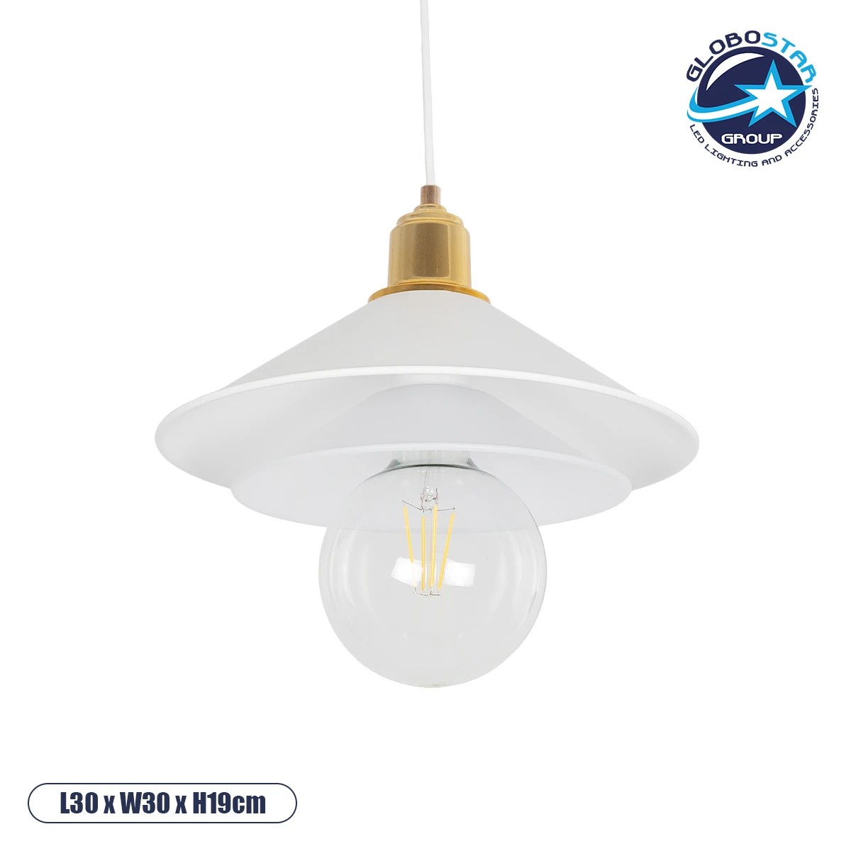 LEDTM® FERRO 203-0268 Μοντέρνο Κρεμαστό Φωτιστικό Οροφής με Ντουί 1 x E27 AC 220-240V IP20 - Λευκό & Χρυσό - Μ30 x Π30 x Υ19cm