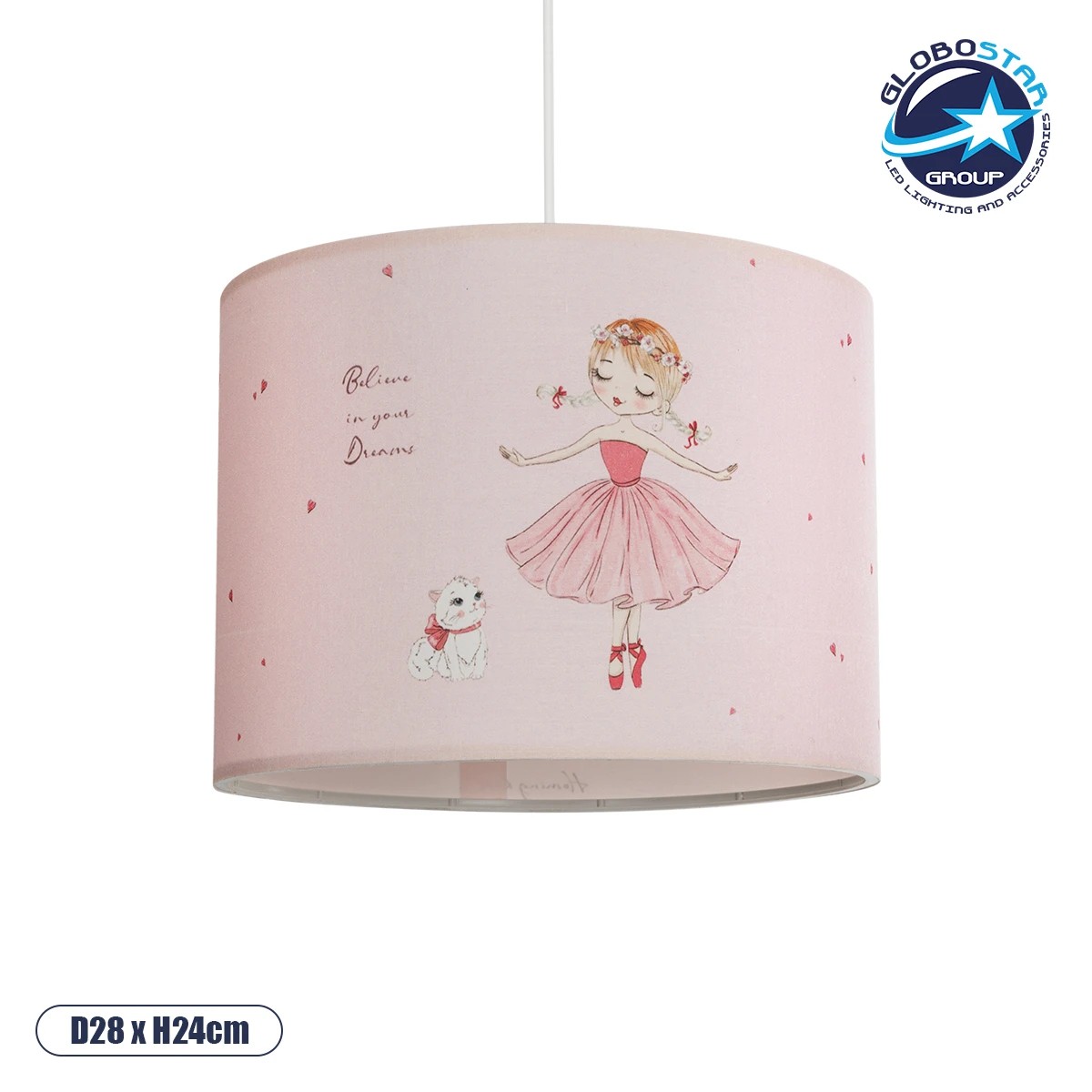 LEDTM® BALLERINA 204-0015 Παιδικό Κρεμαστό Φωτιστικό Οροφής με Ντουί 1 x E27 AC 220-240V IP20 - Ροζ - Μ28 x Π28 x Υ24cm