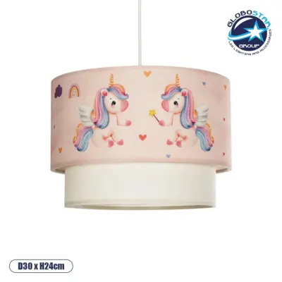 LEDTM® PONY 204-0016 Παιδικό Κρεμαστό Φωτιστικό Οροφής με Ντουί 1 x E27 AC 220-240V IP20 - Ροζ - Μ30 x Π30 x Υ24cm