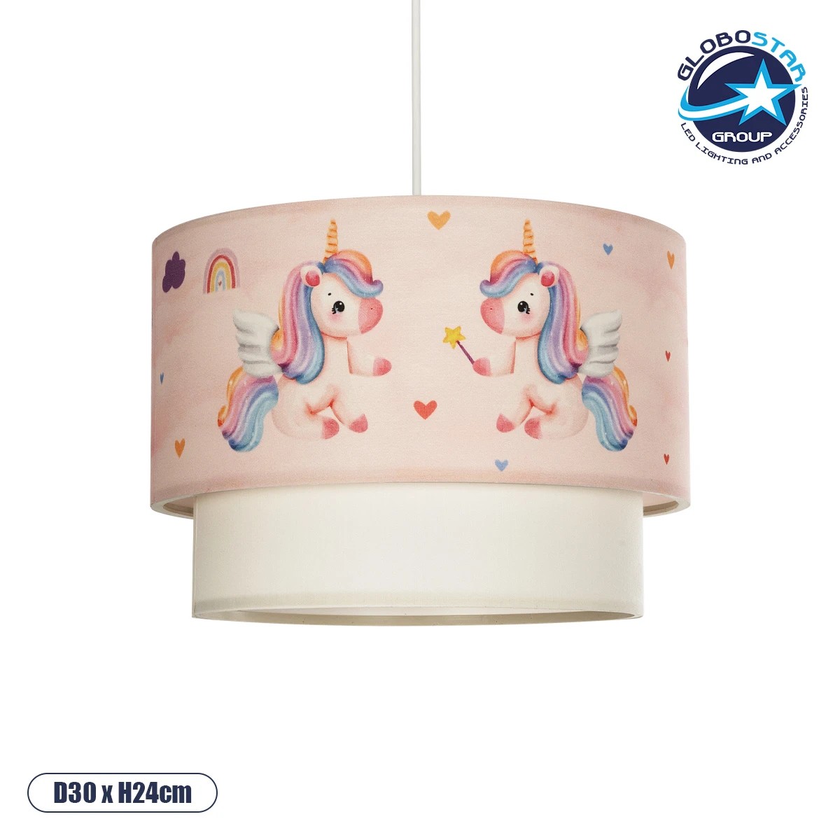 LEDTM® PONY 204-0016 Παιδικό Κρεμαστό Φωτιστικό Οροφής με Ντουί 1 x E27 AC 220-240V IP20 - Ροζ - Μ30 x Π30 x Υ24cm