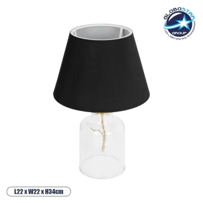 LEDTM® TRANS 204-0054 Μοντέρνο Επιτραπέζιο Φωτιστικό Πορτατίφ με Ντουί 1 x E27 AC 220-240V IP20 - Διάφανο & Μαύρο - Μ22 x Π22 x Υ34cm