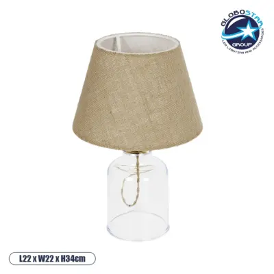 LEDTM® TRANS 204-0055 Μοντέρνο Επιτραπέζιο Φωτιστικό Πορτατίφ με Ντουί 1 x E27 AC 220-240V IP20 - Διάφανο & Μπεζ - Μ22 x Π22 x Υ34cm