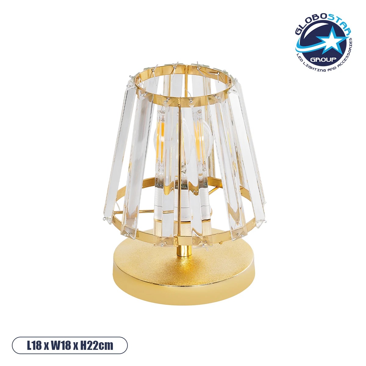 LEDTM® GLASSY 204-0064 Μοντέρνο Επιτραπέζιο Φωτιστικό Πορτατίφ με Ντουί 1 x E27 AC 220-240V IP20 - Χρυσό & Διάφανο - Μ18 x Π180 x Υ22cm