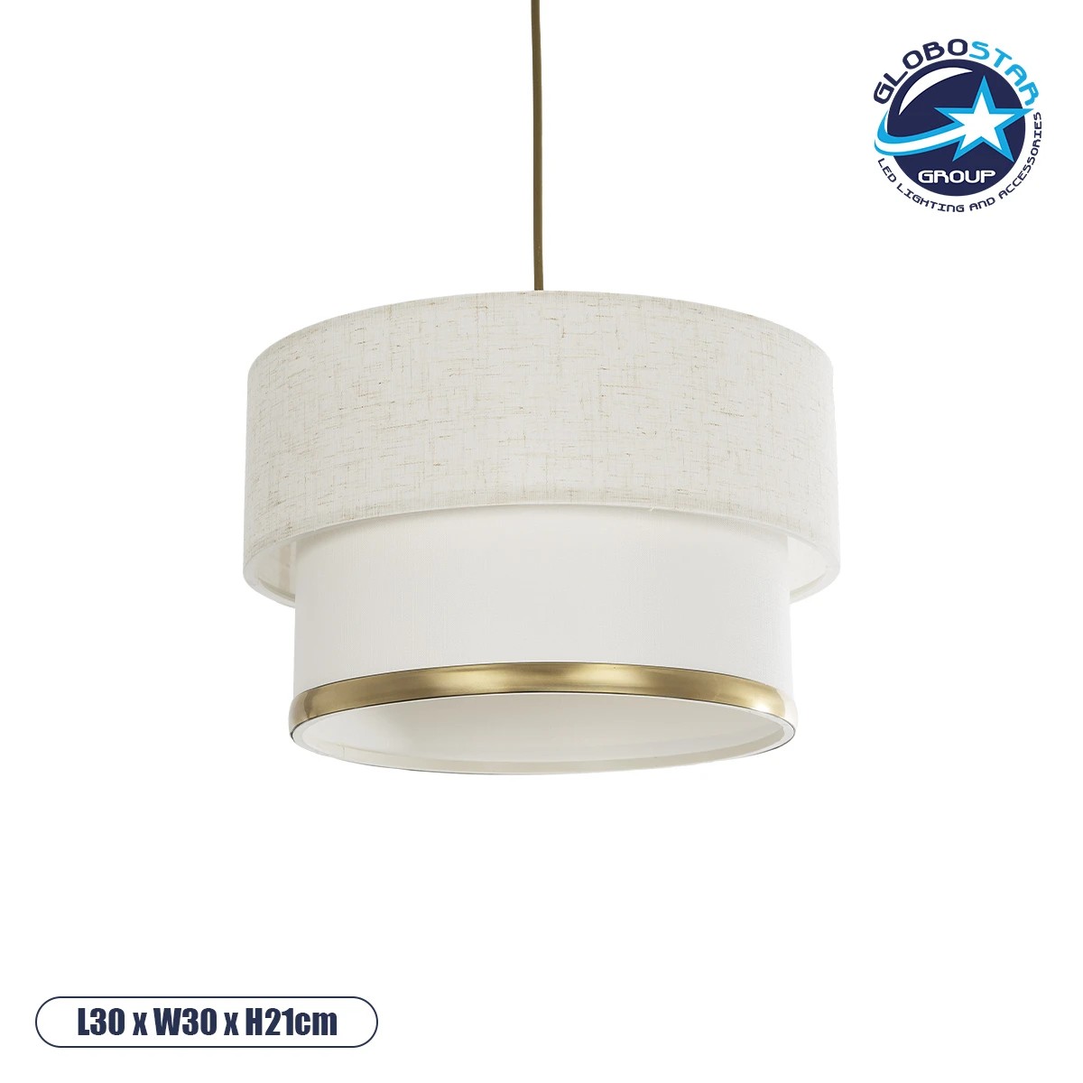 LEDTM® FOCUS 204-0100 Μοντέρνο Κρεμαστό Φωτιστικό Οροφής με Ντουί 1 x E27 AC 220-240V IP20 - Λευκό & Μπεζ - Μ30 x Π30 x Υ21cm