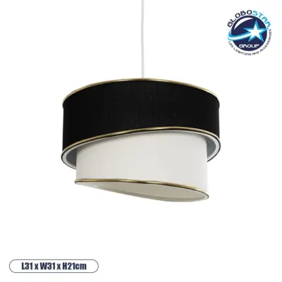 LEDTM® CYCLOP 204-0103 Μοντέρνο Κρεμαστό Φωτιστικό Οροφής με Ντουί 1 x E27 AC 220-240V IP20 - Μαύρο & Λευκό - Μ31 x Π31 x Υ21cm