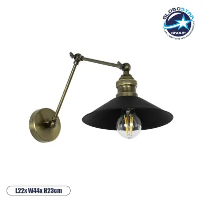 LEDTM® HAWK 204-0114 Μοντέρνο Φωτιστικό Τοίχου - Απλίκα με Ντουί 1 x E27 AC 220-240V IP20 - Μαύρο & Μπρούτζινο - Μ22 x Π44 x Υ23cm
