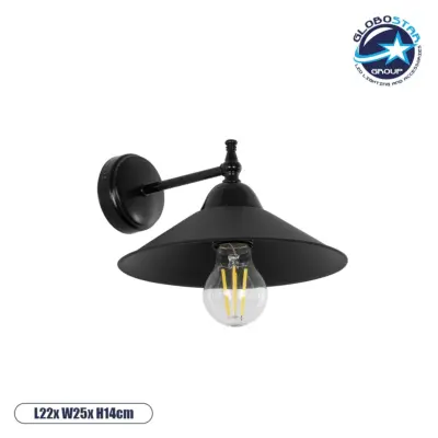 LEDTM® CATERPILLAR 204-0115 Μοντέρνο Φωτιστικό Τοίχου - Απλίκα με Ντουί 1 x E27 AC 220-240V IP20 - Μαύρο - Μ22 x Π25 x Υ14cm